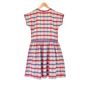 Handmade OOAK Colorful Plaid Linen Pleated Dress- Size Small